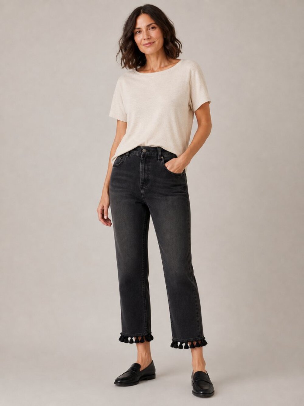 Soft Surroundings Black gray cropped tassel jeans